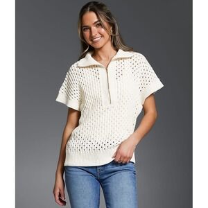 Buckle Black Pointelle Quarter Zip Sweater Women S Cream Western Festival Open